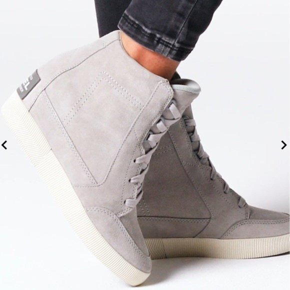 Sorel Out N About Wedge II Boots Suede Lace Up Booties Dove Quarry Size 8.5 NEW - Picture 1 of 7